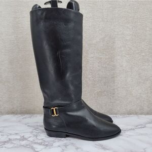 Etienne Aigner Shelby Black Leather Riding Boots Knee-High